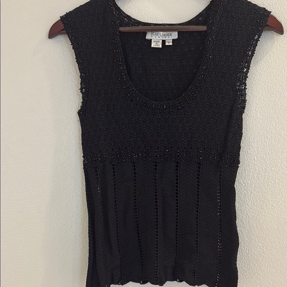 Kay Unger Black Textured Tank Top